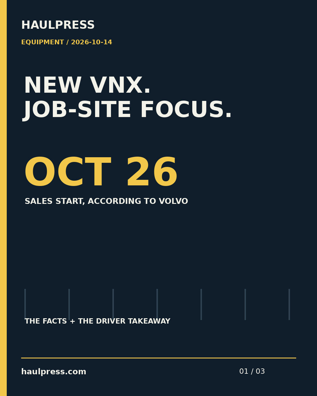 NEW VNX. JOB-SITE FOCUS.: OCT 26 — SALES START, ACCORDING TO VOLVO